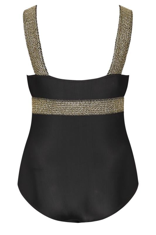 YOURS Curve Black Metallic Tummy Control Swimsuit