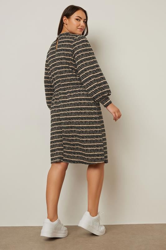 YOURS Curve Black Striped Ribbed High Neck Midi Dress