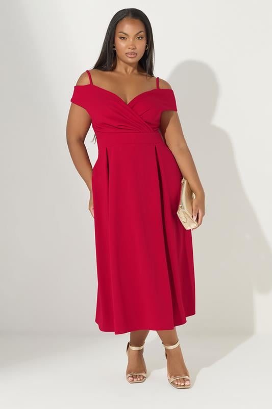 YOURS LONDON Curve Red Cold Shoulder Midaxi Dress