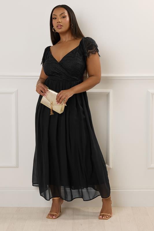YOURS LONDON Curve Black Lace Maxi Wrap Dress