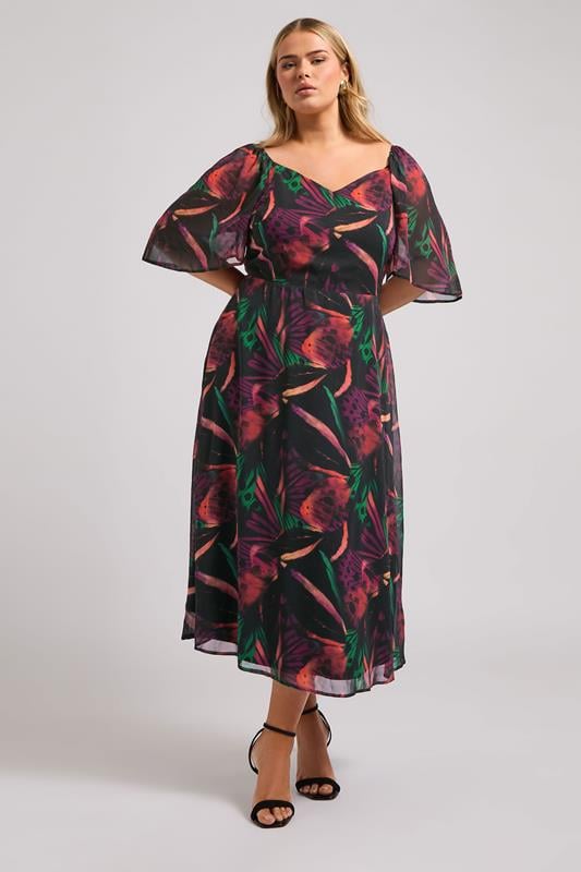 YOURS LONDON Curve Black Butterfly Print Midaxi Dress