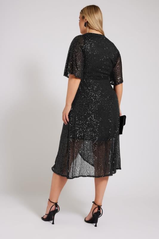 YOURS LONDON Curve Black Sequin Wrap Dress