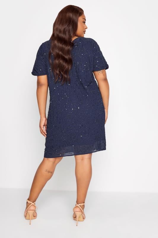 LUXE Curve Blue Sequin Hand Embellished Cape Dress