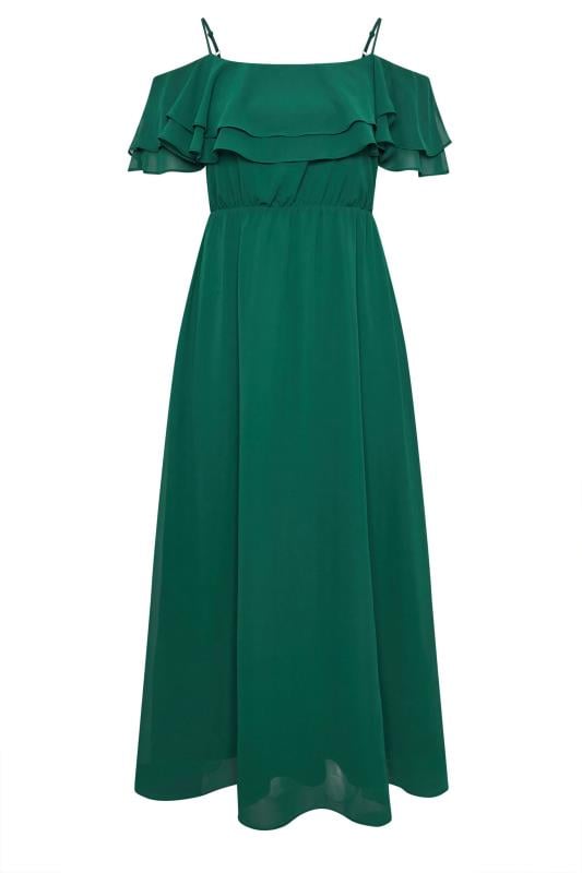 YOURS LONDON Curve Forest Green Frill Cold Shoulder Maxi Dress