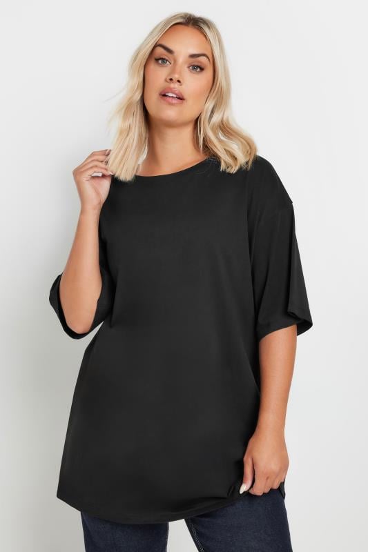 YOURS Curve Black Oversized Longline T-Shirt