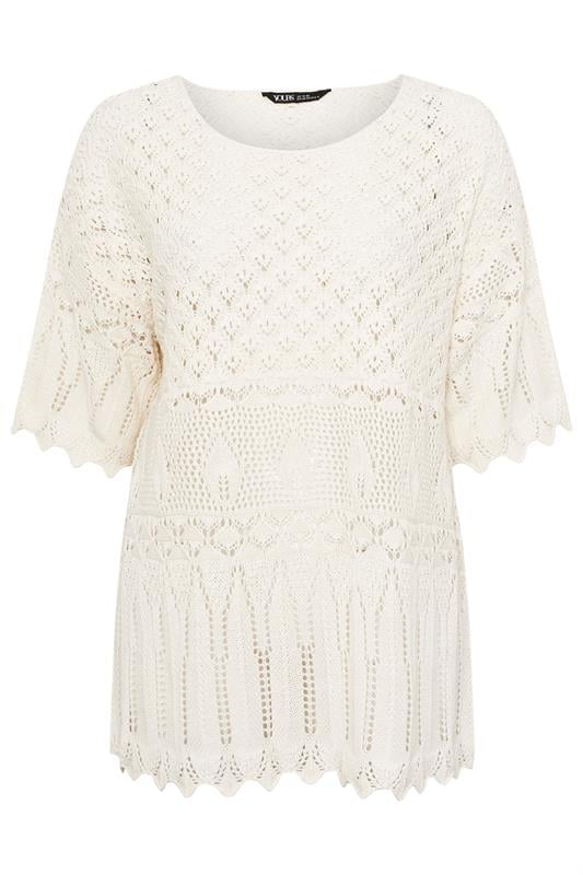 YOURS Curve White Crochet Tunic Top