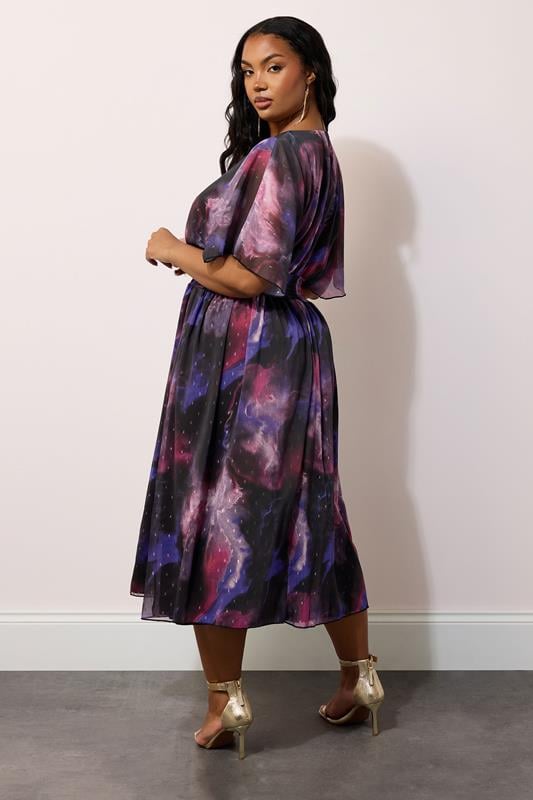 YOURS LONDON Curve Purple Abstract Metallic Print Midi Dress