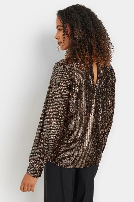M&Co Gold Sequin V-Neck Long Sleeve Top