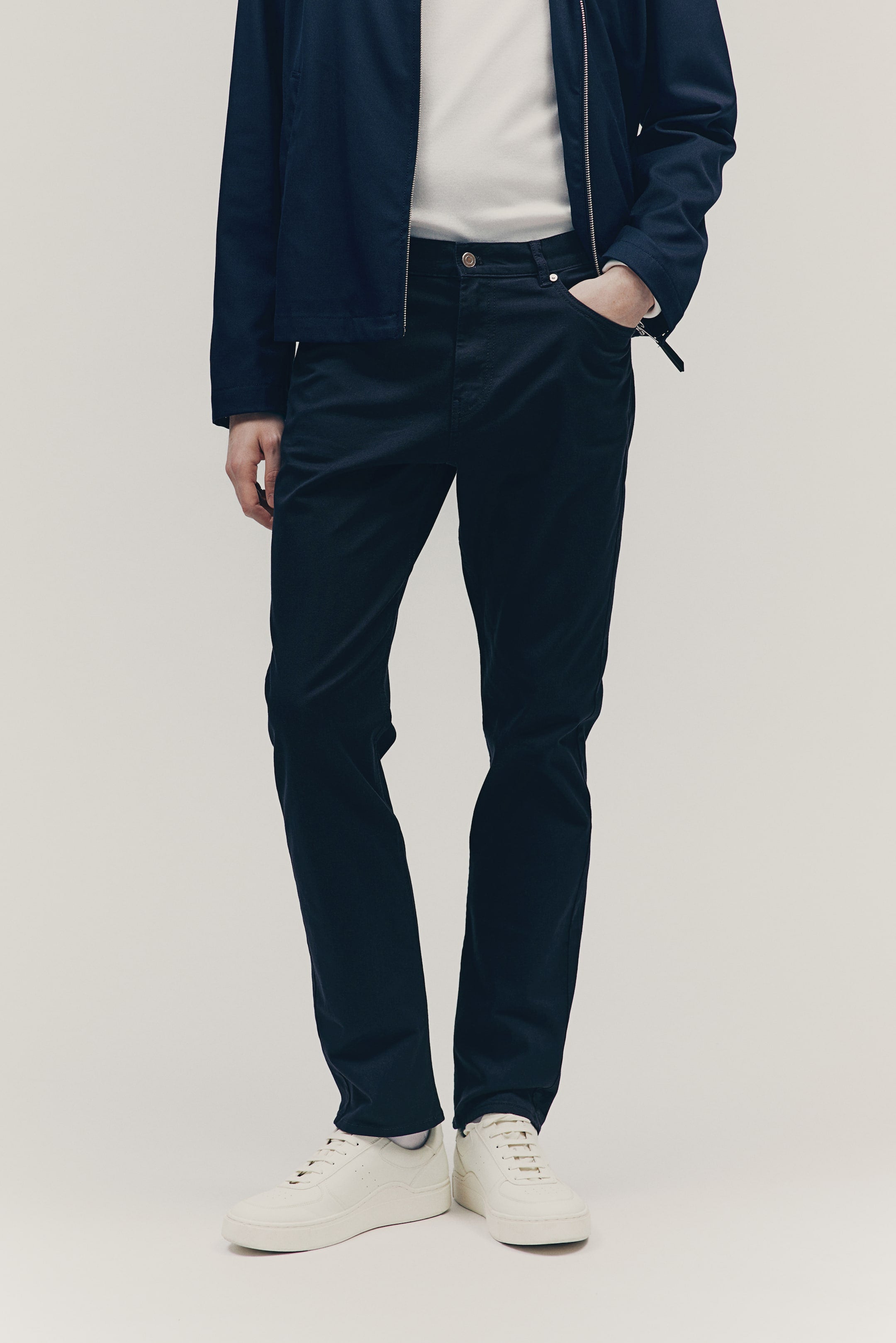 SLIM FIT COTTON TWILL TROUSERS - Navy blue