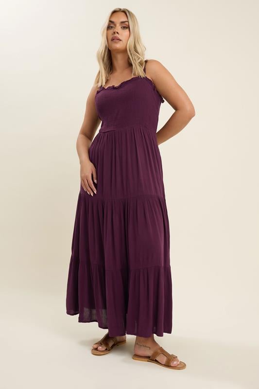 YOURS Curve Dark Purple Shirred Tiered Maxi Dress