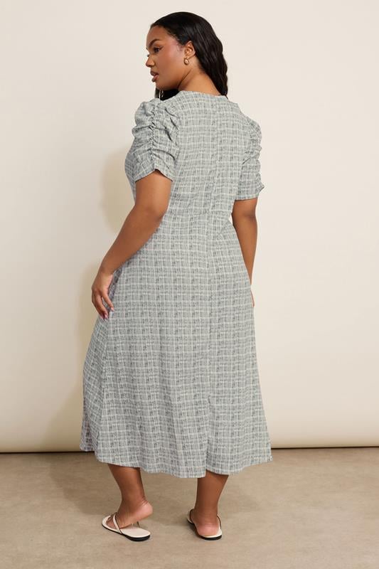YOURS Curve Grey Check Textured Milkmaid Dress