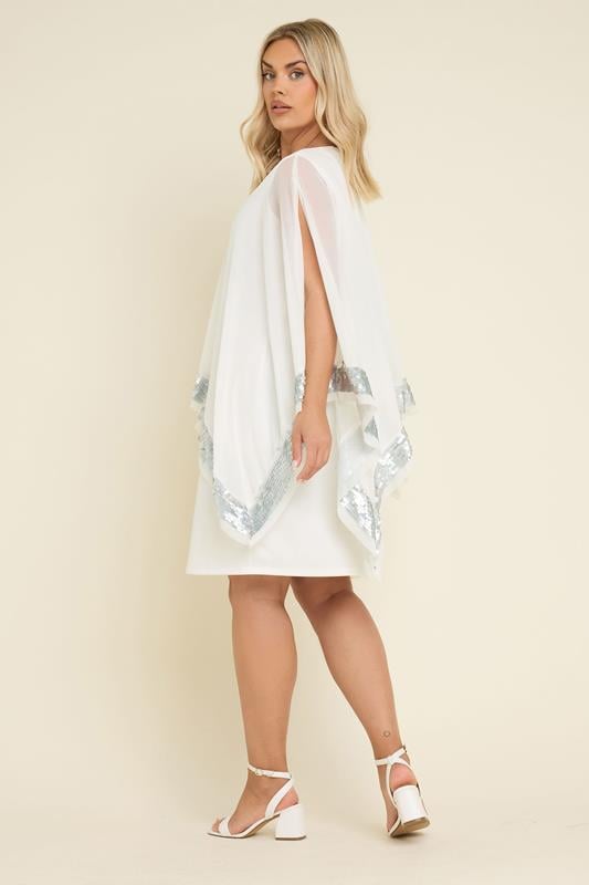 YOURS Curve White Sequin Trim Cape Dress