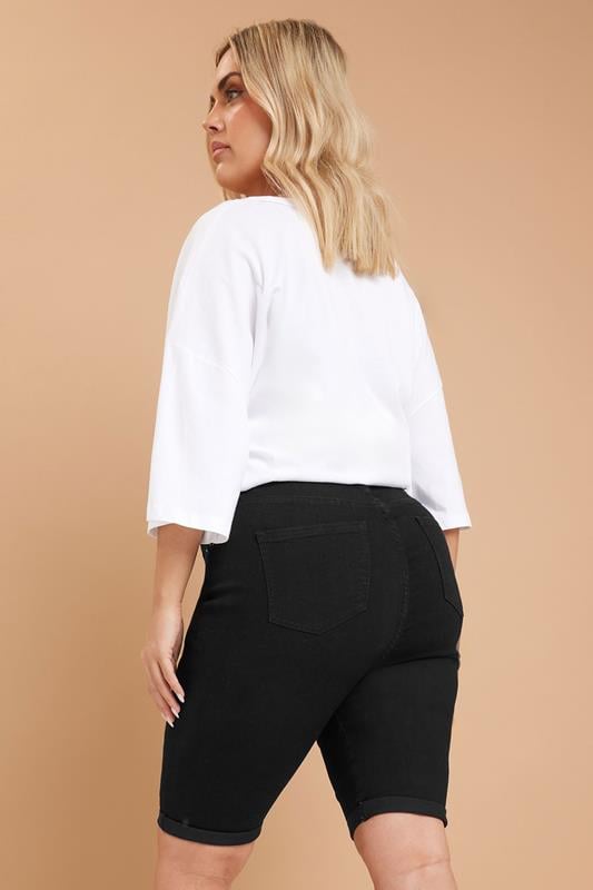 YOURS Curve Black Turn Up Denim Shorts