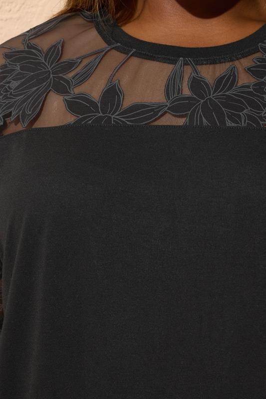 YOURS Curve Black Floral Burnout Boxy T-Shirt