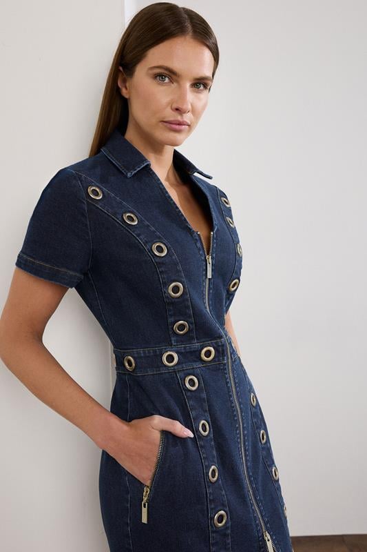 STAR Indigo Blue Denim Eyelet Mini Dress