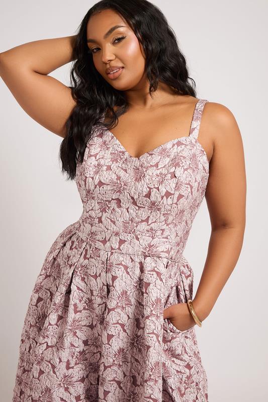 YOURS LONDON Curve Pink Floral Jacquard Sweetheart Prom Dress