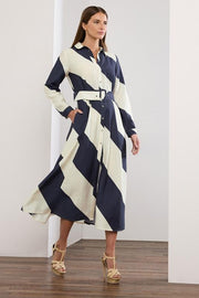 STAR White & Blue Stripe Print Shirt Dress