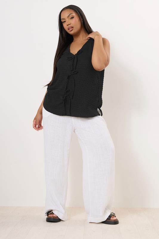 YOURS Curve Black Bow Tie Front Textured Waistcoat