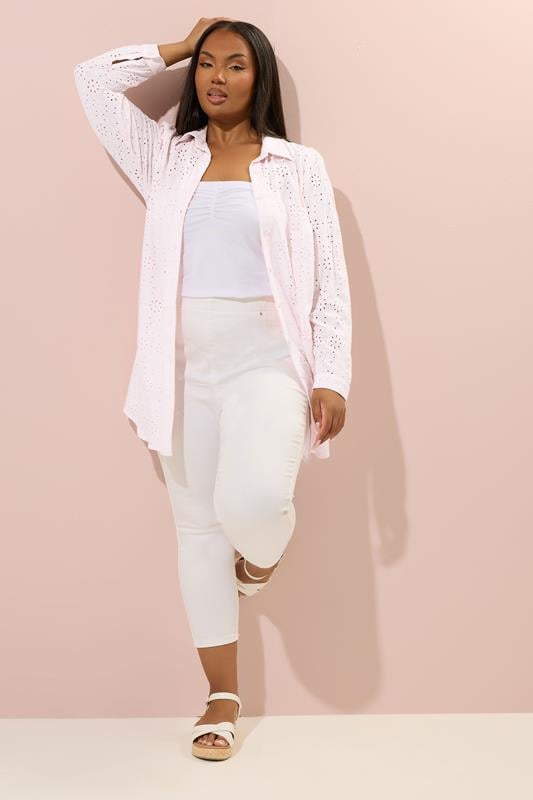 YOURS Curve Pink Broderie Anglaise Long Sleeve Shirt