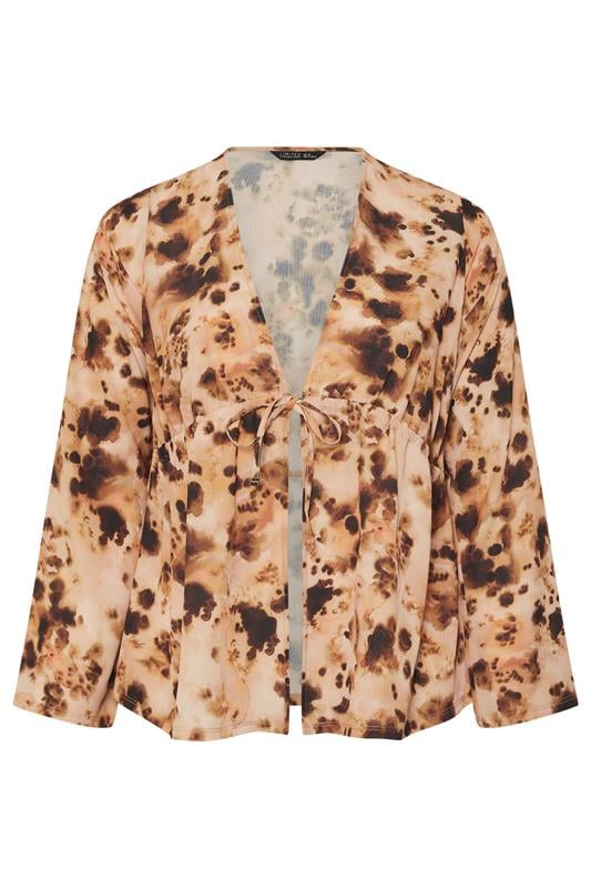 LIMITED COLLECTION Curve Brown Abstract Animal Print Bow Tie Front Top