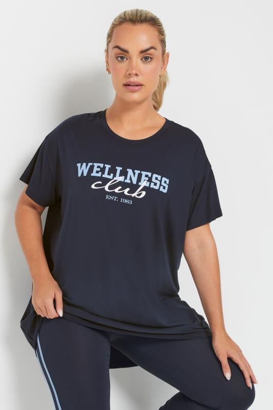 YOURS ACTIVE Curve Navy Blue 'Wellness Club' Slogan Top