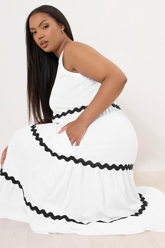 YOURS Curve White Contrast Swirl Tiered Maxi Dress