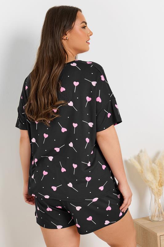 YOURS Curve Black Heart Lollipop Short Pyjama Set