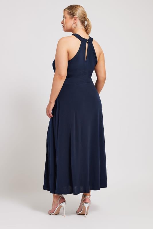 YOURS LONDON Curve Navy Blue Twist Halter Neck Maxi Dress