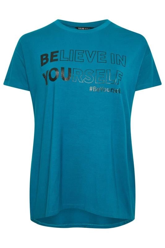 YOURS ACTIVE Curve Blue 'Believe In Yourself' Slogan Print Top