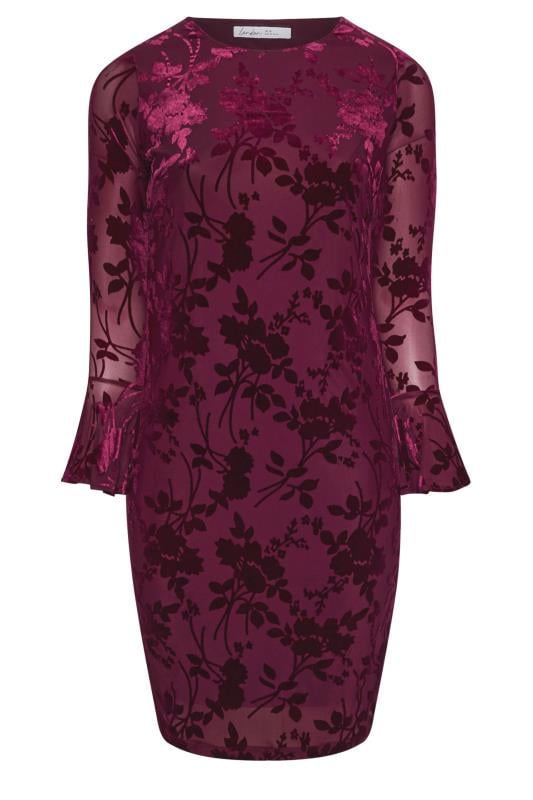 YOURS LONDON Curve Burgundy Red Velour Floral Dress