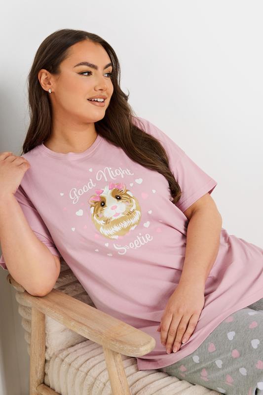 YOURS Curve Pink Guinea Pig Wide Leg Pyjama Set