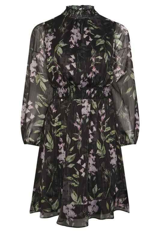 YOURS LONDON Curve Black Floral Print Metallic Collared Dress
