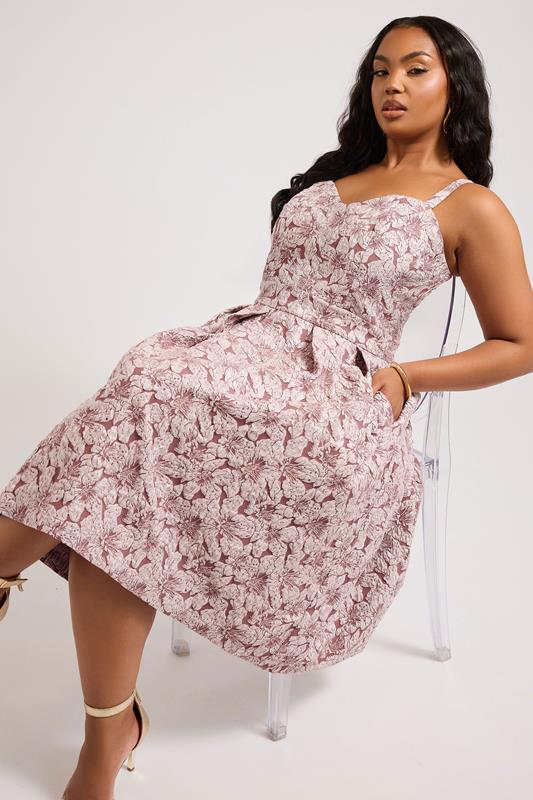 YOURS LONDON Curve Pink Floral Jacquard Sweetheart Prom Dress