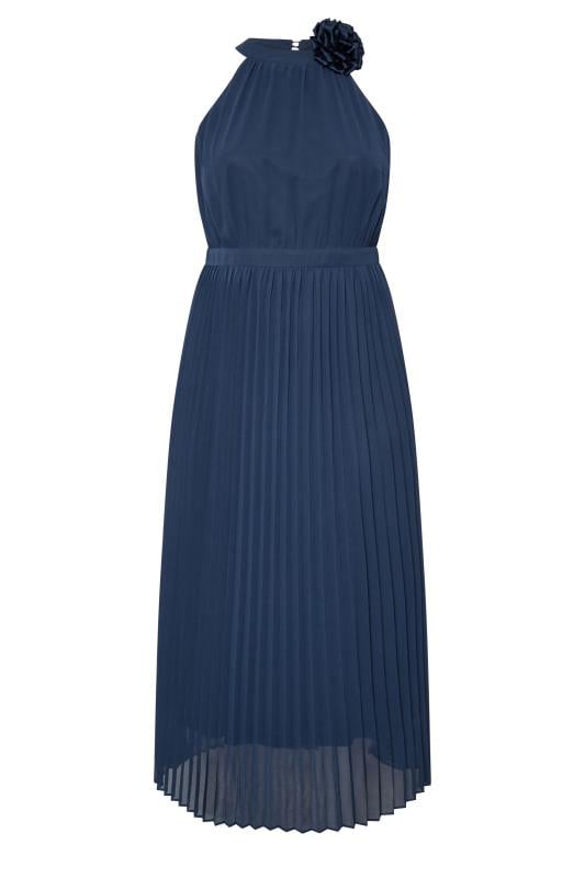 YOURS LONDON Curve Navy Blue Corsage Detail Pleated Maxi Dress