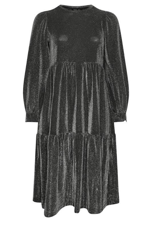 YOURS Curve Silver Metallic Tiered Midi Dress