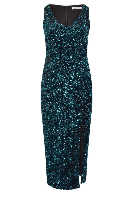 YOURS LONDON Curve Green Sequin Velvet Maxi Slip Dress