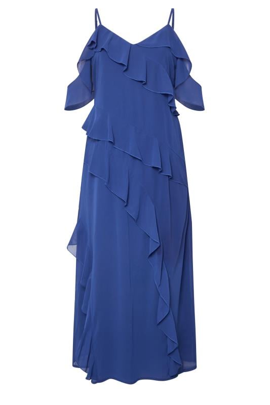 YOURS LONDON Curve Navy Blue Ruffle Cold Shoulder Dress