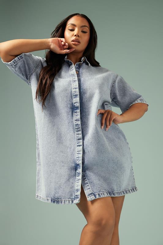 YOURS Curve Mid Bleach Blue Denim Shirt Dress