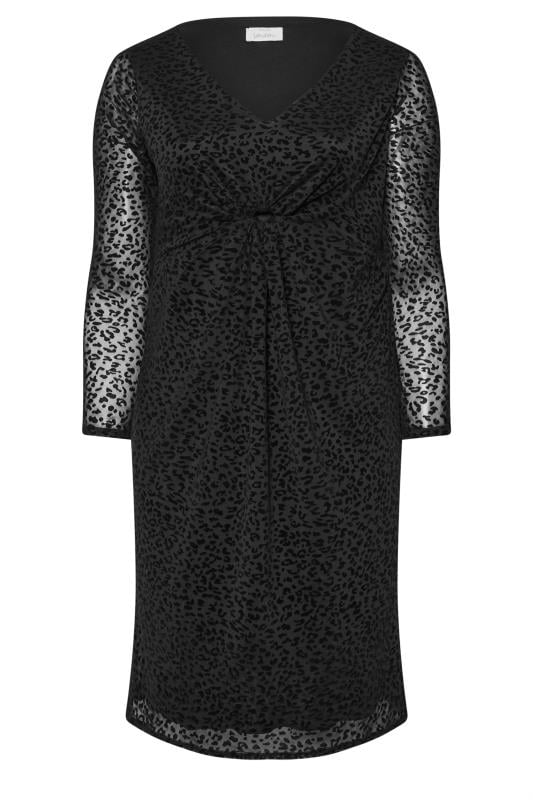 YOURS LONDON Curve Black Animal Flocked Mesh Midi Dress