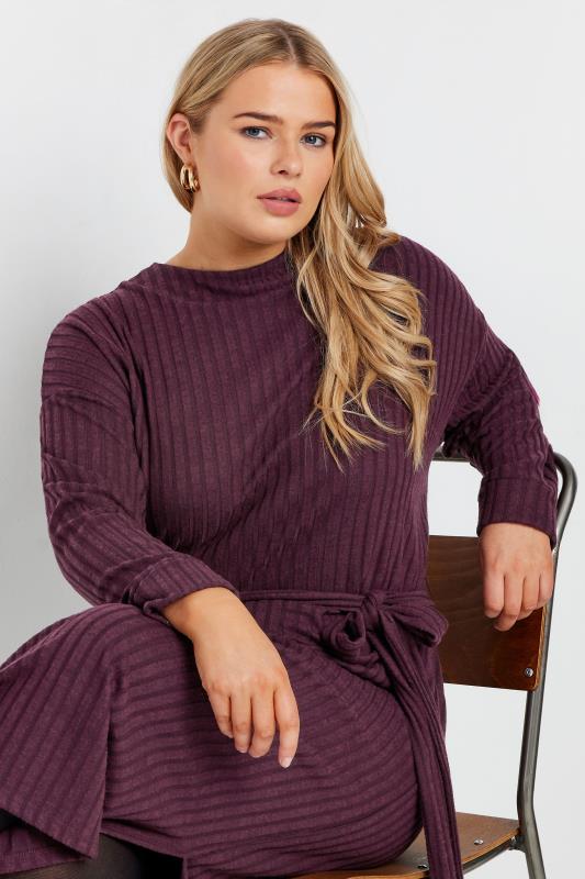 YOURS Curve Purple High Neck Knitted Midi Dress