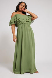 YOURS LONDON Curve Olive Green Frill Cold Shoulder Maxi Dress