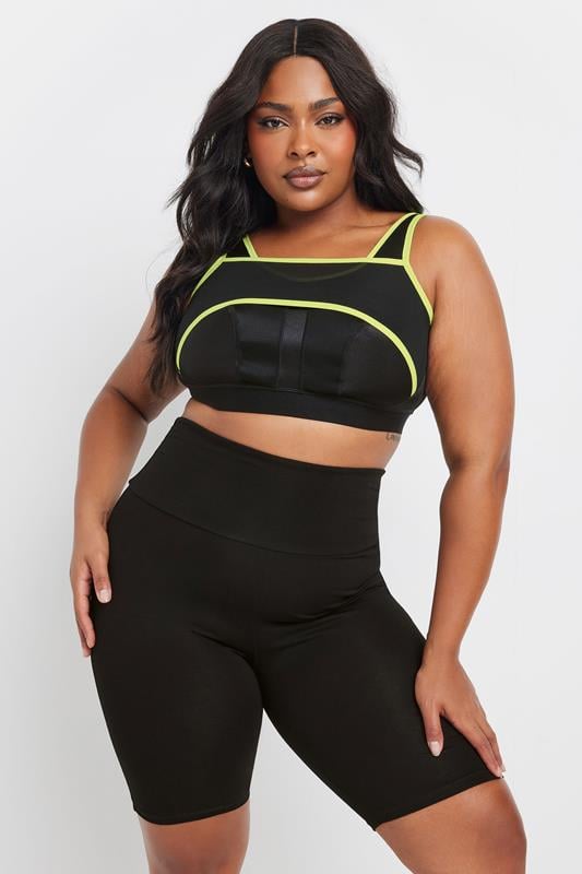 YOURS Curve Black Mesh Contrast Trim Non Padded Sports Bra