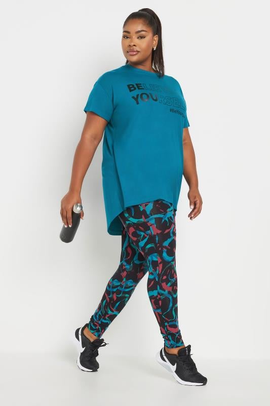 YOURS ACTIVE Curve Blue 'Believe In Yourself' Slogan Print Top