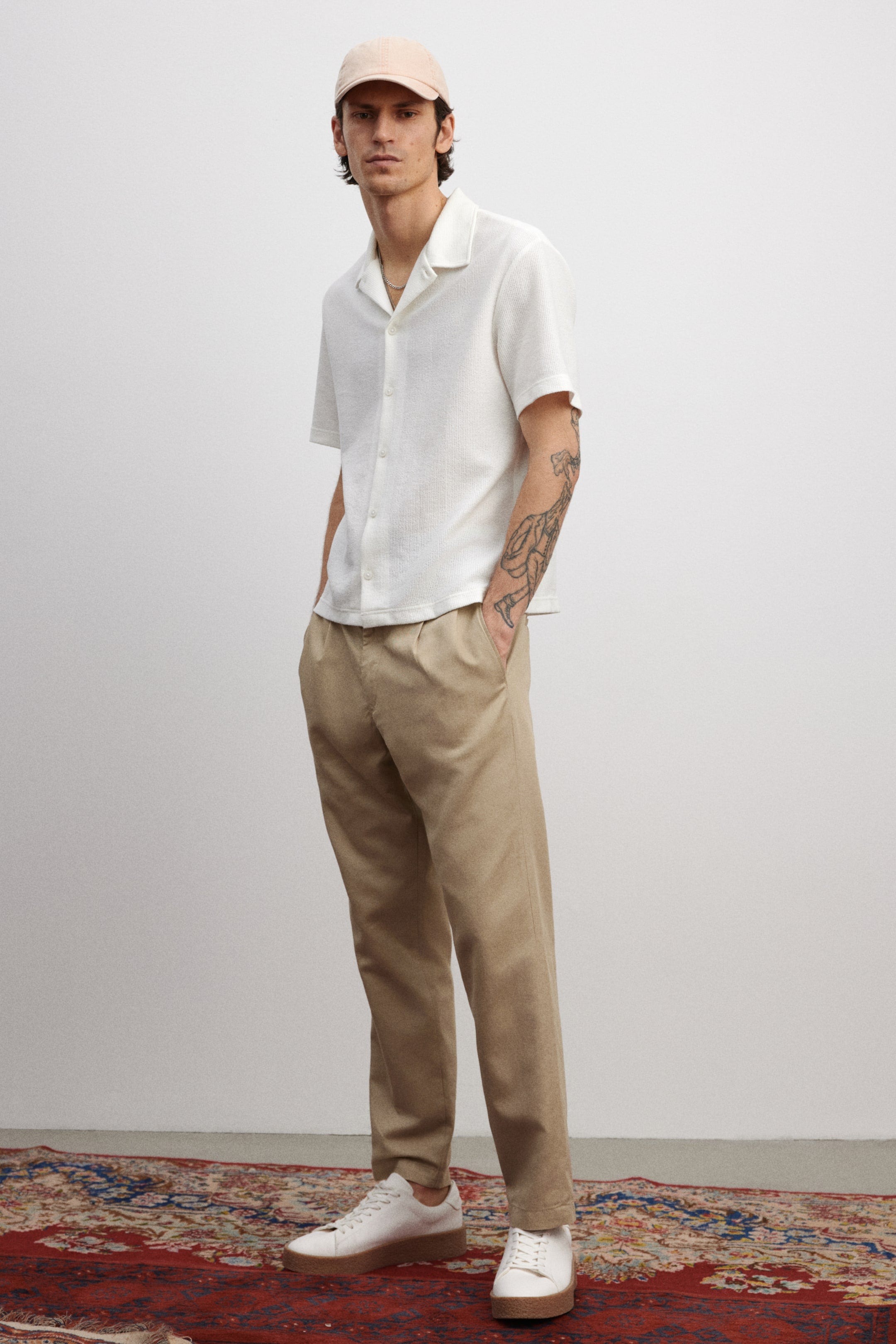 REGULAR FIT LYOCELL-BLEND TROUSERS - Beige