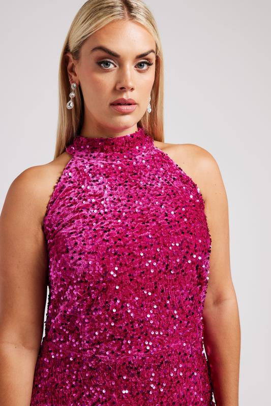 YOURS LONDON Curve Pink Sequin Velvet Maxi Dress