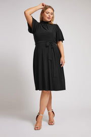 YOURS LONDON Curve Black High Neck Belted Skater Dress