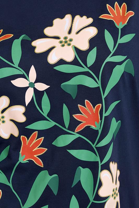 YOURS Curve Navy Blue Floral Print T-Shirt