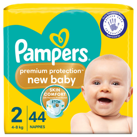 Pampers Premium Protection New Baby Size 2, 44 Nappies, 4kg - 8kg, Essential Pack