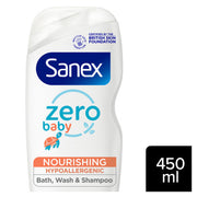 Sanex Zero% Hypoallergenic Nourishing Baby Bath Foam & Shampoo 450 ml