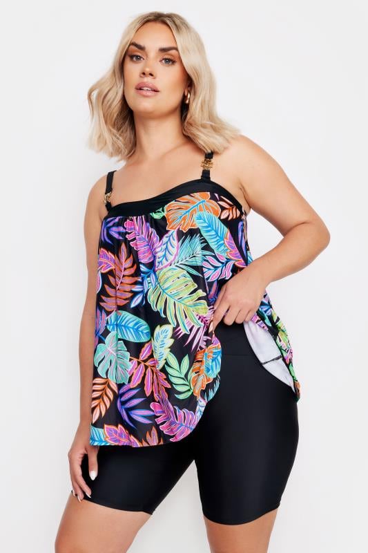 YOURS Curve Black High Waist Swim Shorts